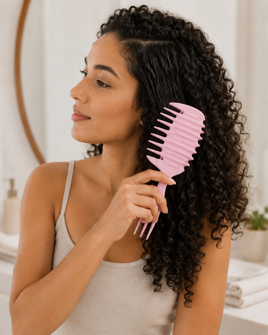 Model using CurlSculpt Defining Brush on curly hair